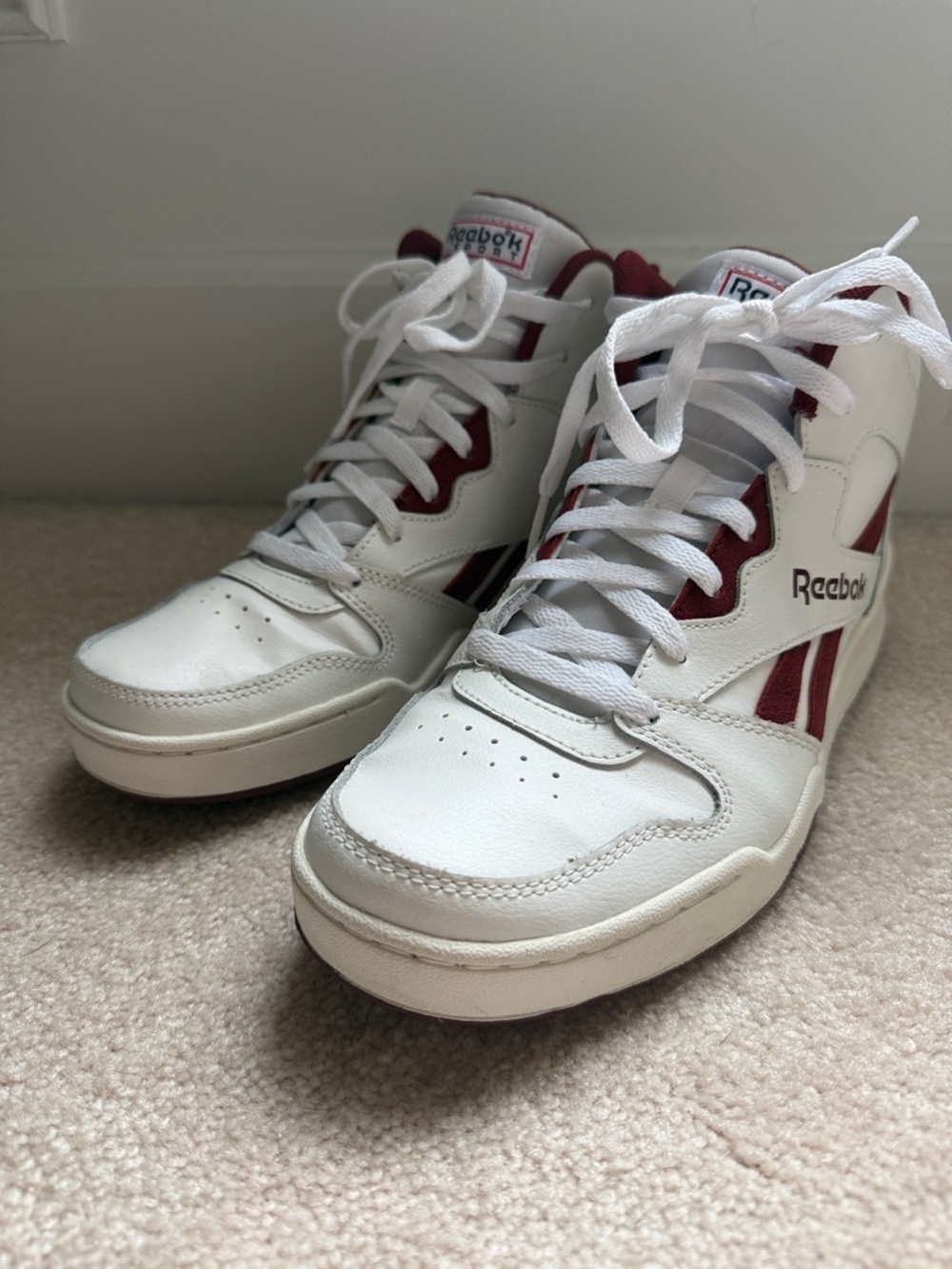 Reebok White & Maroon Mid-Top Sneakers